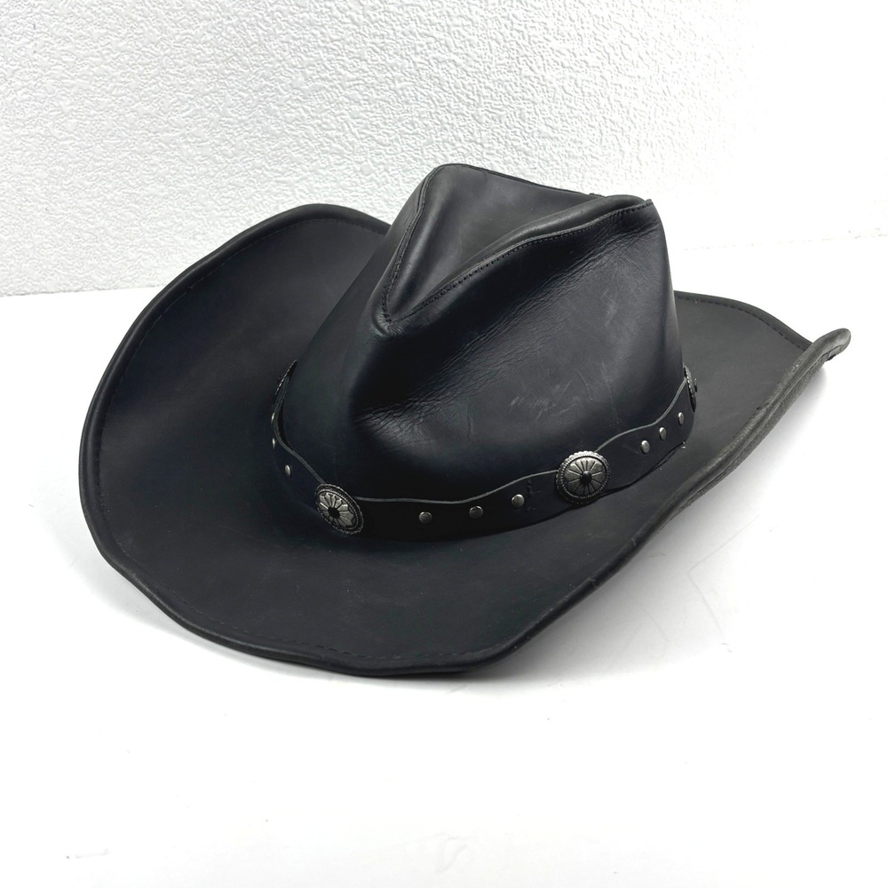 Stetson Cowboy Hat Mens XL Black Leather Roxbury Rodeo Dr Concho Studs Western